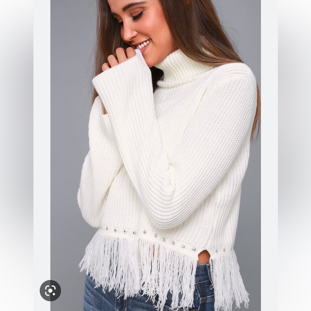 Lulus Cream Fringe Cropped Sweater
